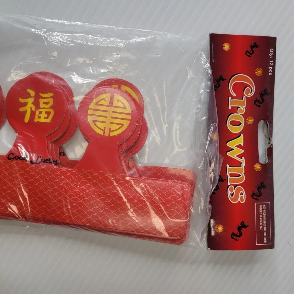 Lot of Chinese Theme Party New Year Decor Cut Outs w/ Crowns RARE Vintage Dragon
